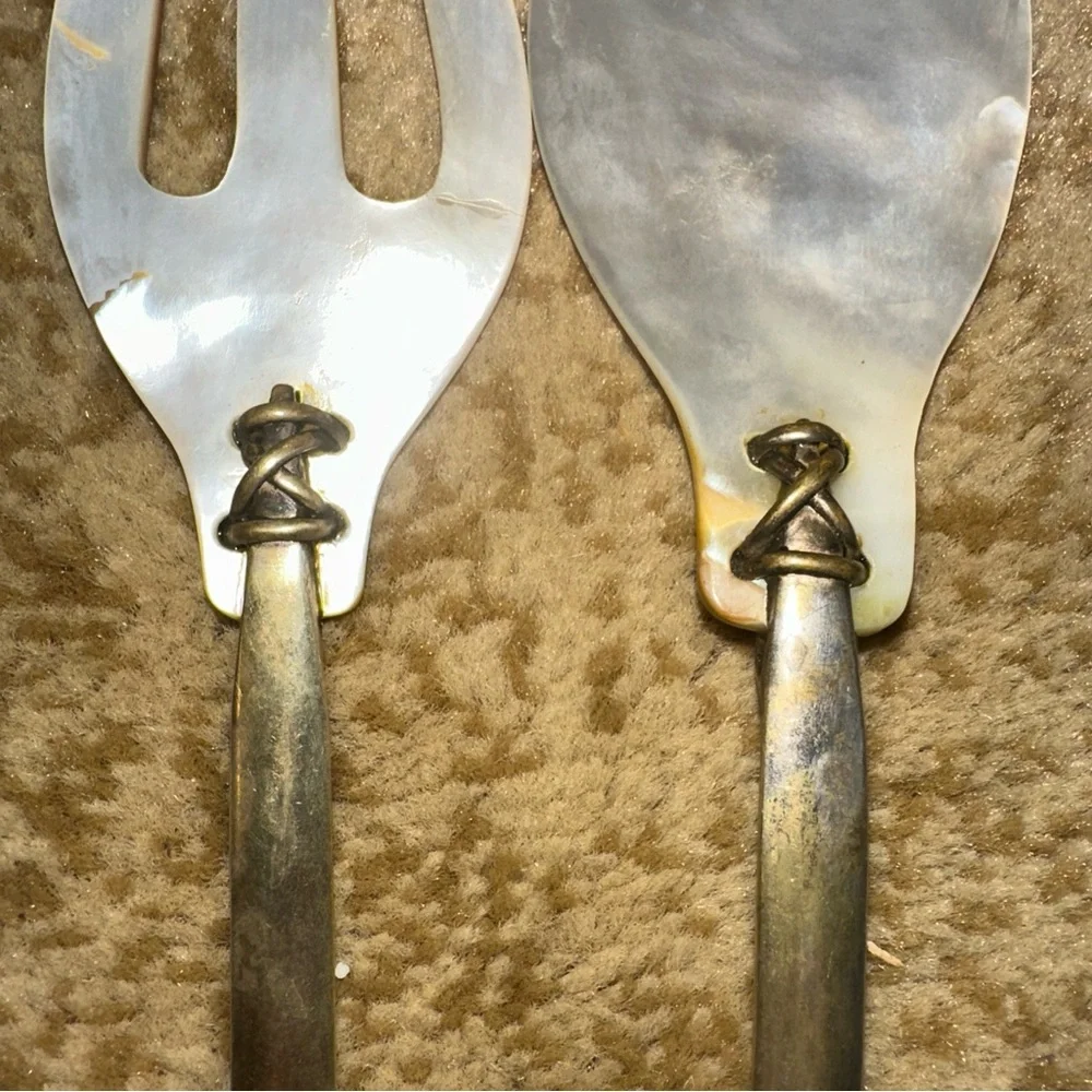 Vintage Mid-Century Mother of Pearl Salad Servers,
